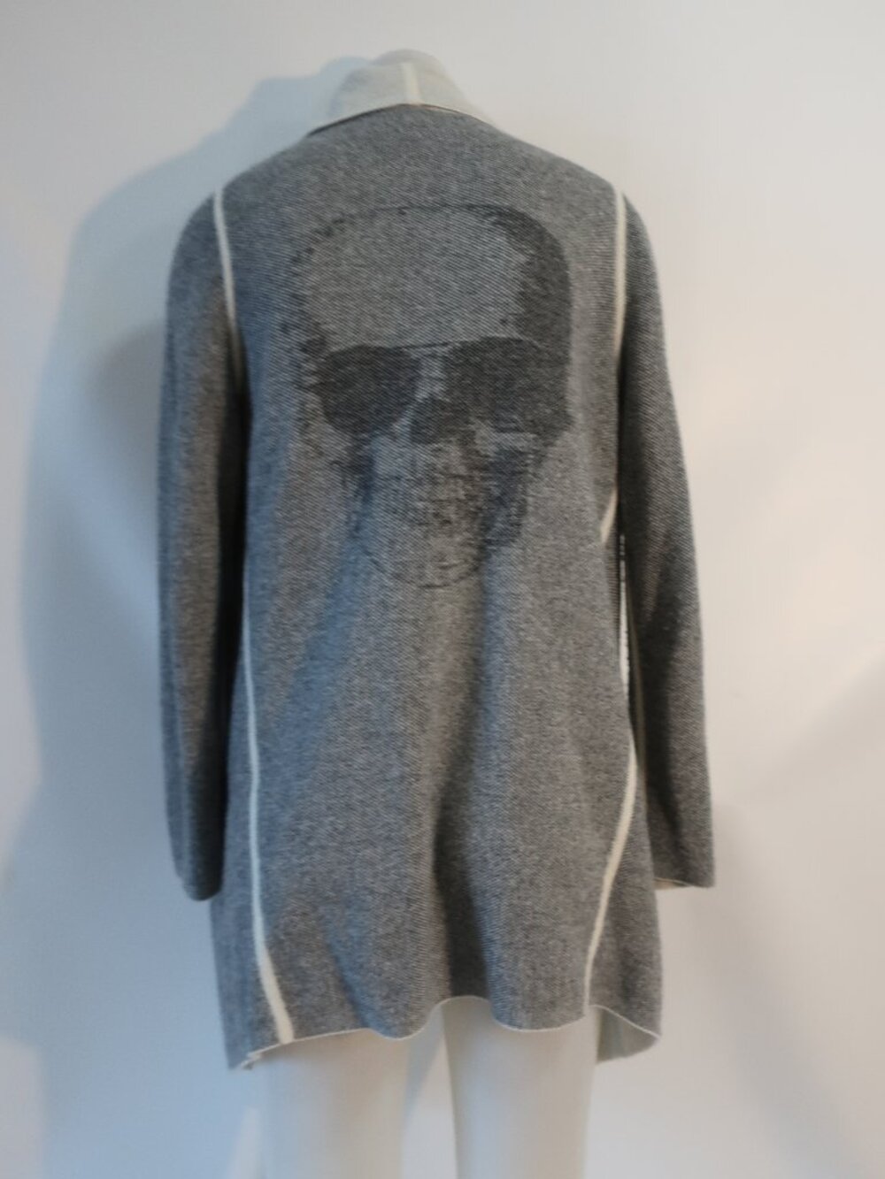 Womens Skull Cashmere (Item-90) Ash Skull Graphic Wool Cashmere Blend Cardigan S